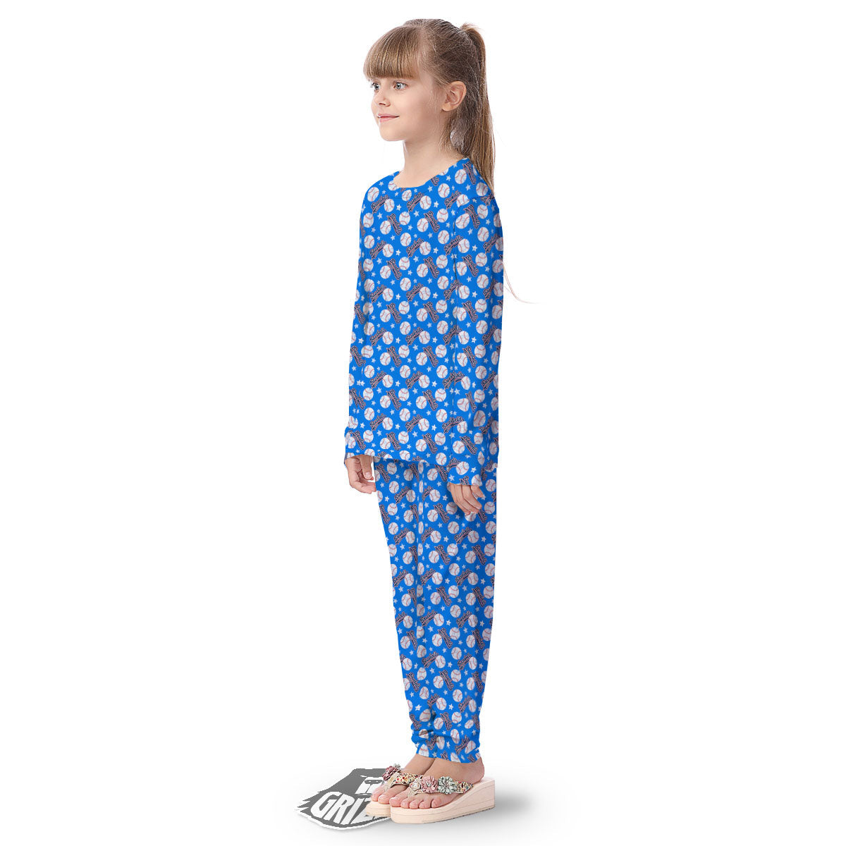 Baseball Blue Print Pattern Kid's Pajamas-grizzshop