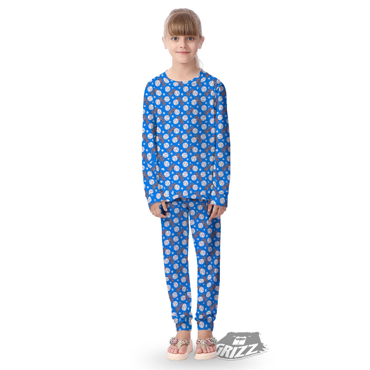 Baseball Blue Print Pattern Kid's Pajamas-grizzshop
