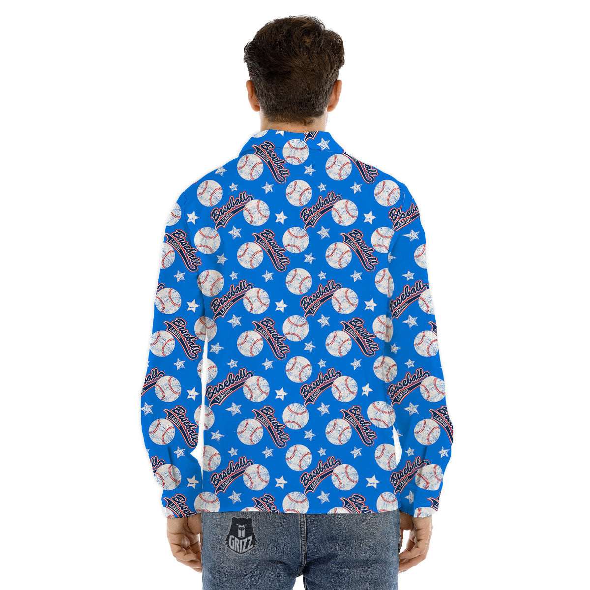Baseball Blue Print Pattern Men's Dress Shirts-grizzshop