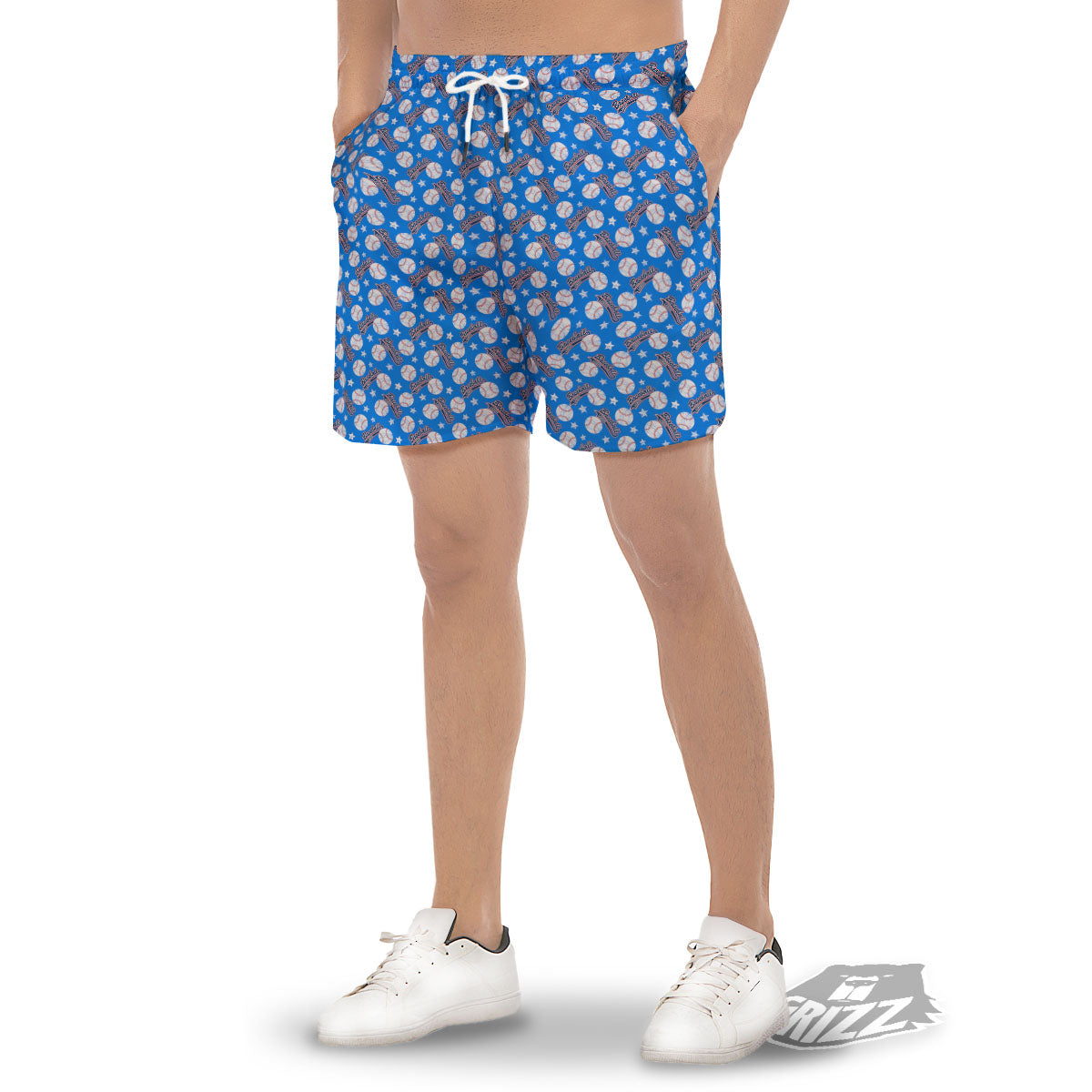 Baseball Blue Print Pattern Men's Gym Shorts-grizzshop