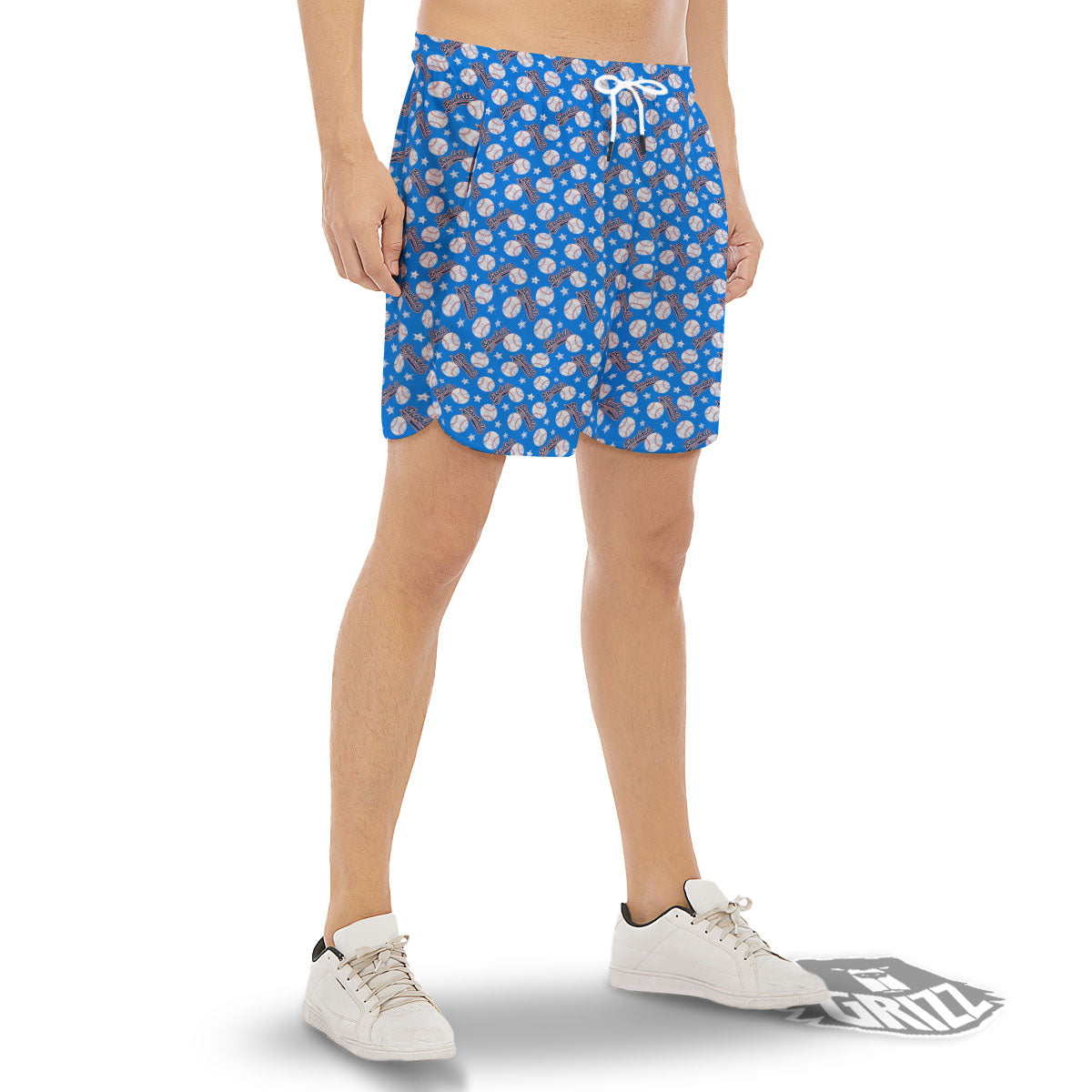 Baseball Blue Print Pattern Men's Gym Shorts-grizzshop