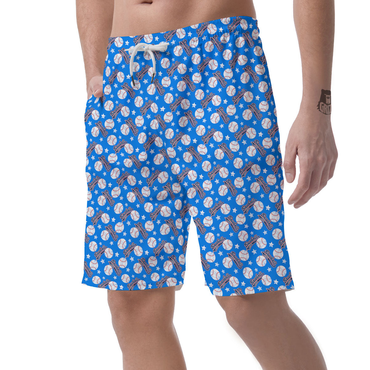 Baseball Blue Print Pattern Men's Shorts-grizzshop