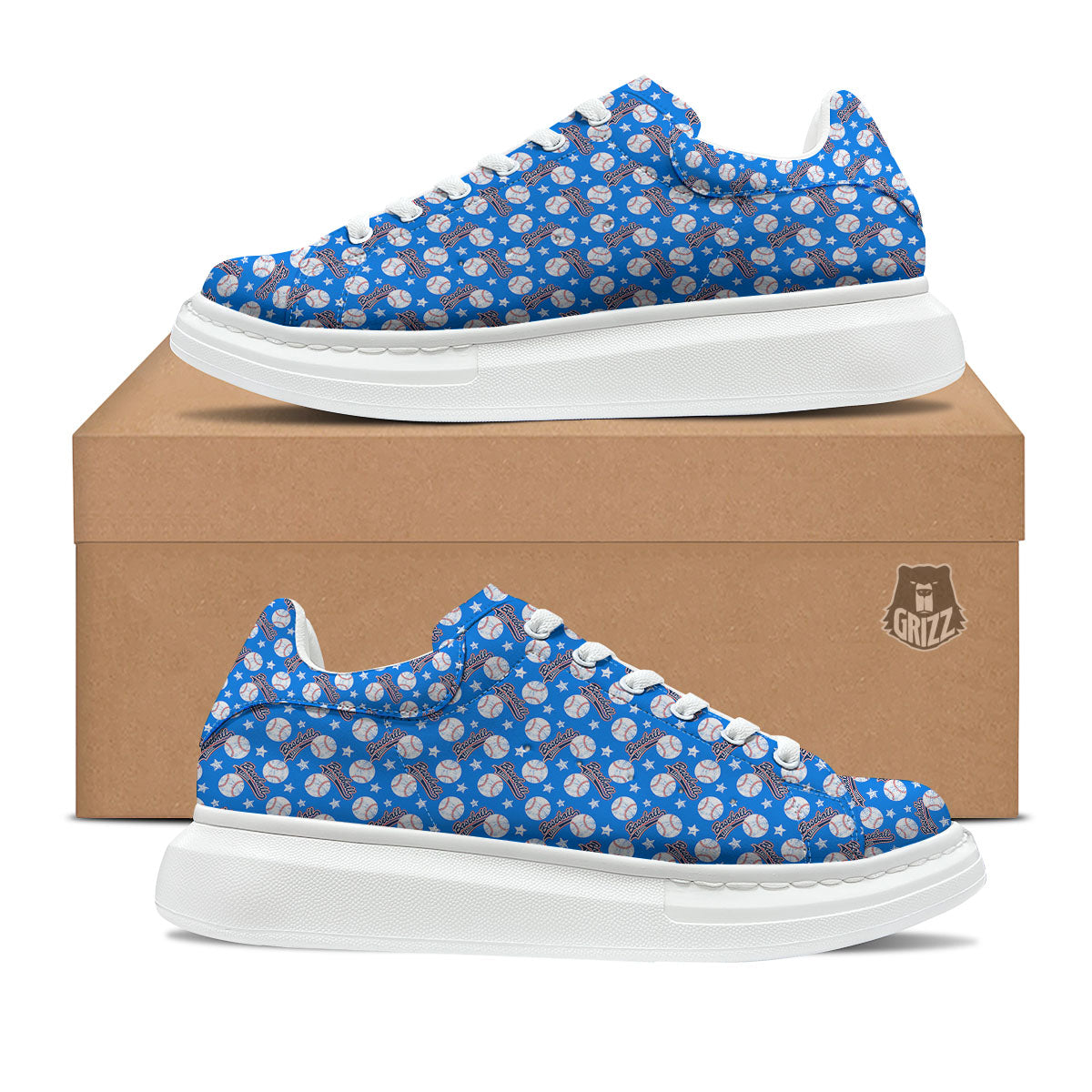 Baseball Blue Print Pattern Platform Shoes-grizzshop