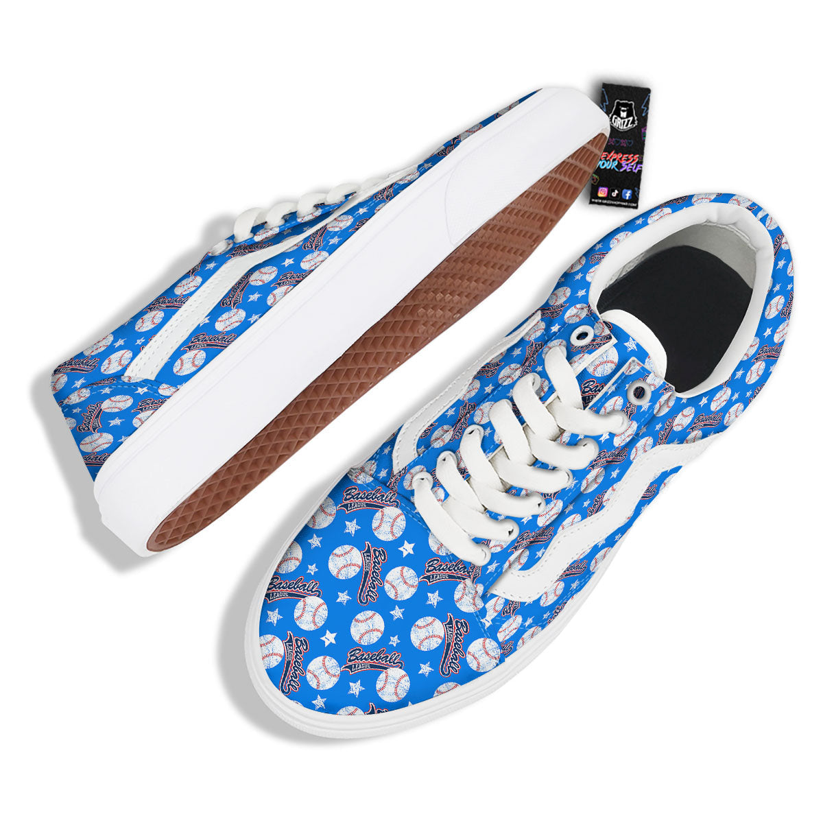 Baseball Blue Print Pattern Skate Shoes-grizzshop
