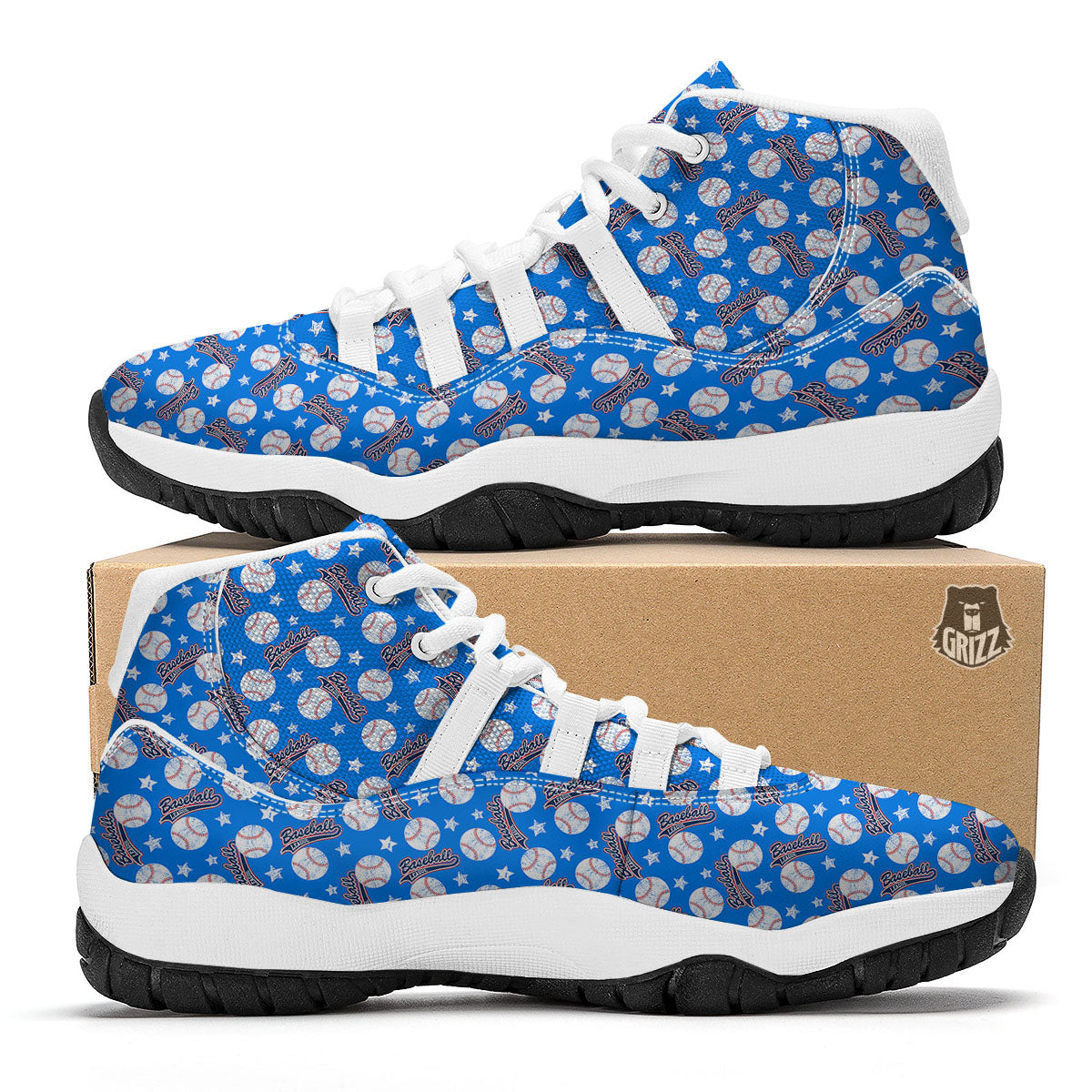 Baseball Blue Print Pattern White Bball Shoes-grizzshop