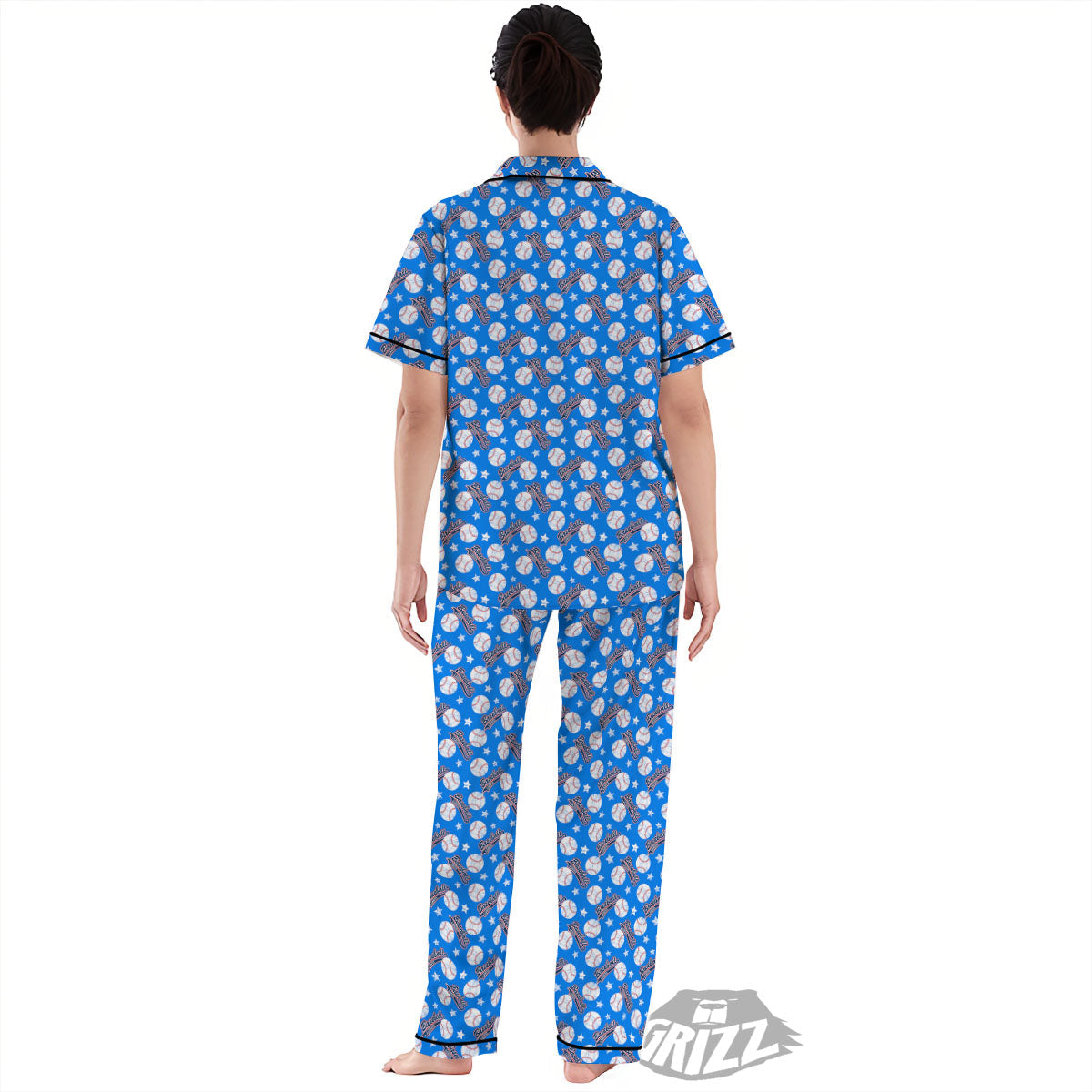 Baseball Blue Print Pattern Women's Pajamas Set-grizzshop