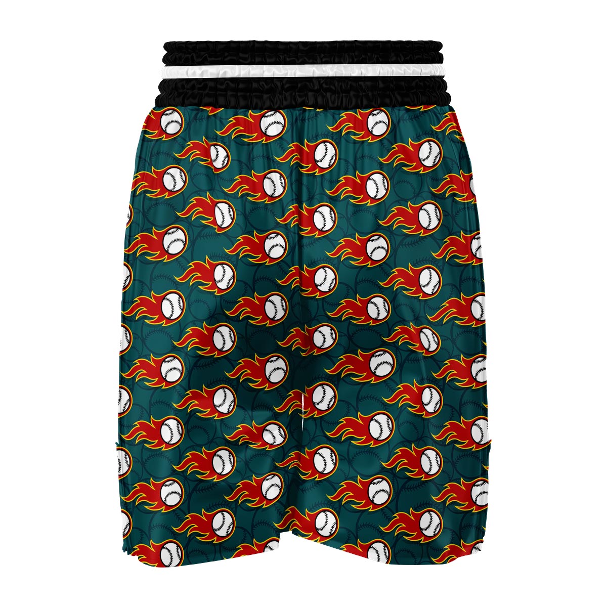 Baseball Fire Pattern Print Boxing Shorts-grizzshop
