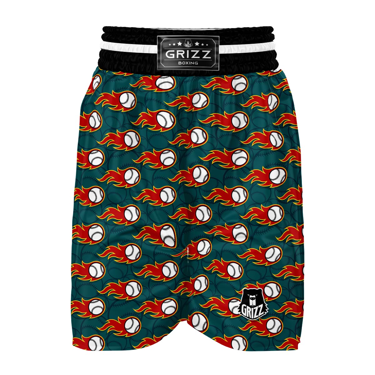 Baseball Fire Pattern Print Boxing Shorts-grizzshop