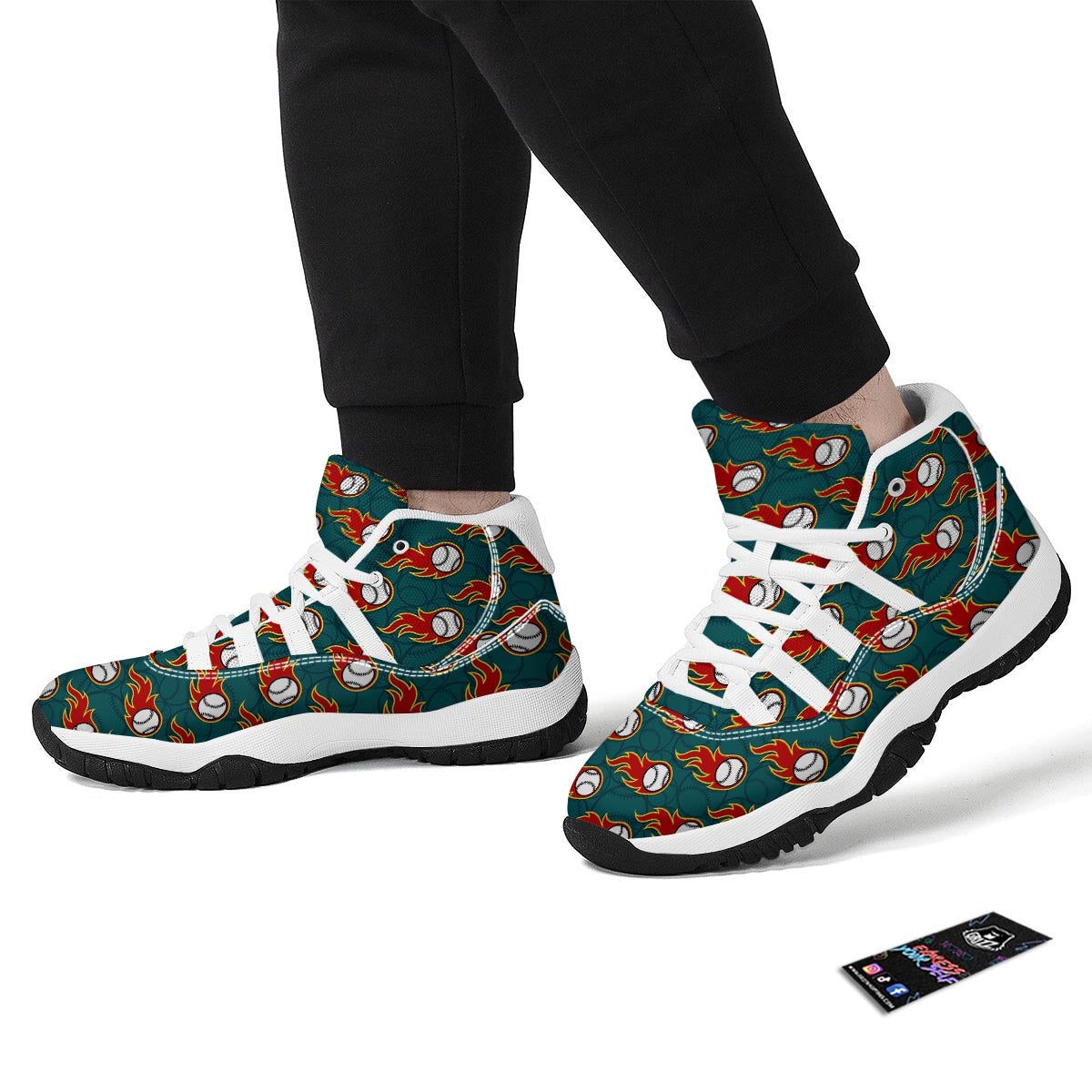 Baseball Fire Pattern Print White Bball Shoes-grizzshop