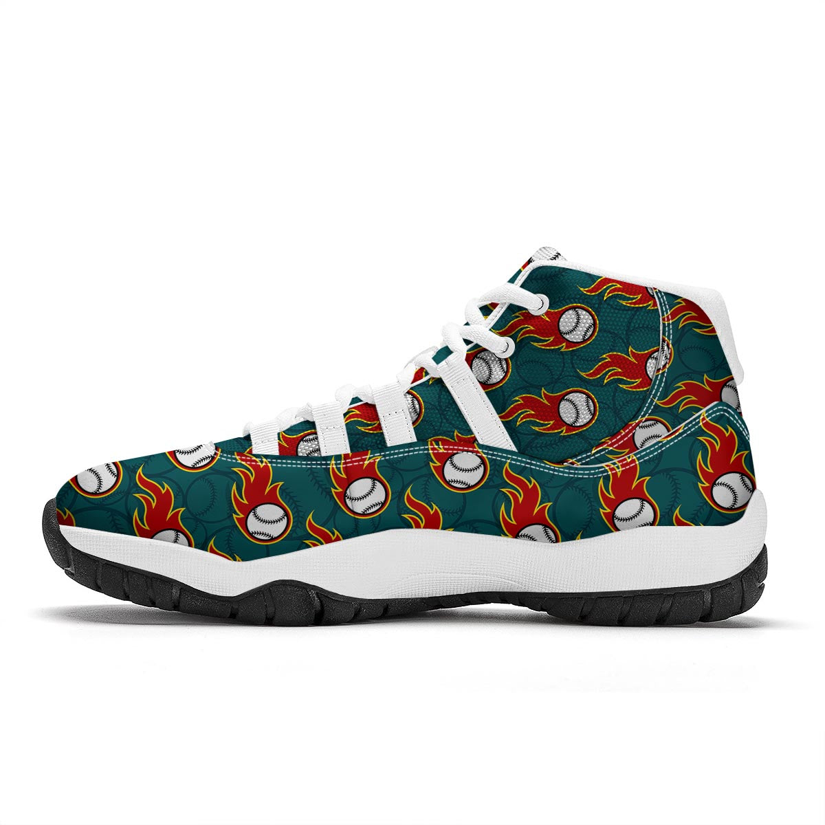 Baseball Fire Pattern Print White Bball Shoes-grizzshop