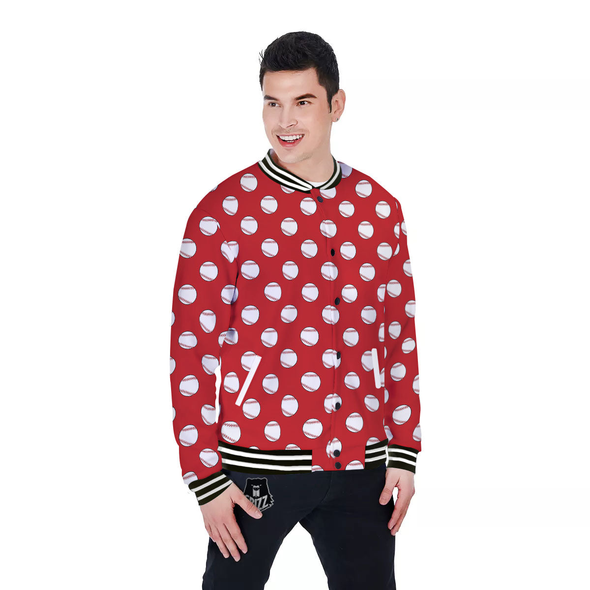 Baseball Red Print Pattern Baseball Jacket-grizzshop