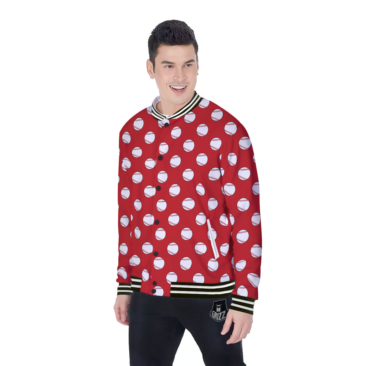 Baseball Red Print Pattern Baseball Jacket-grizzshop