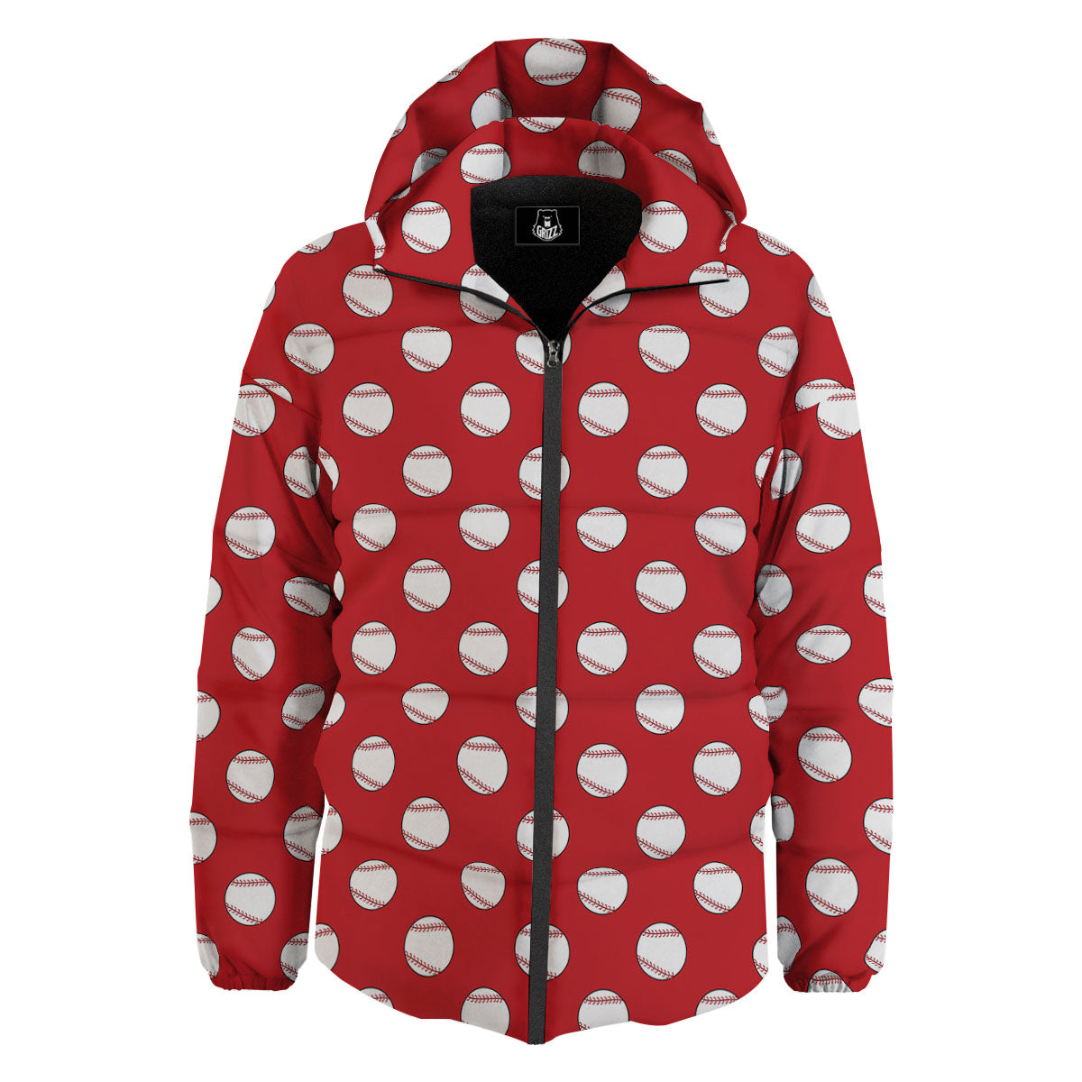 Baseball Red Print Pattern Down Jacket-grizzshop