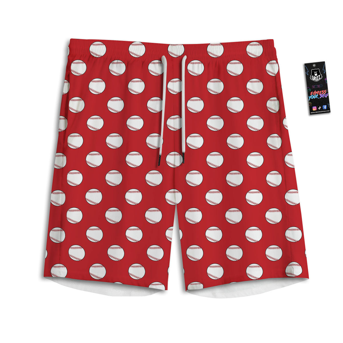 Baseball Red Print Pattern Men's Athletic Shorts