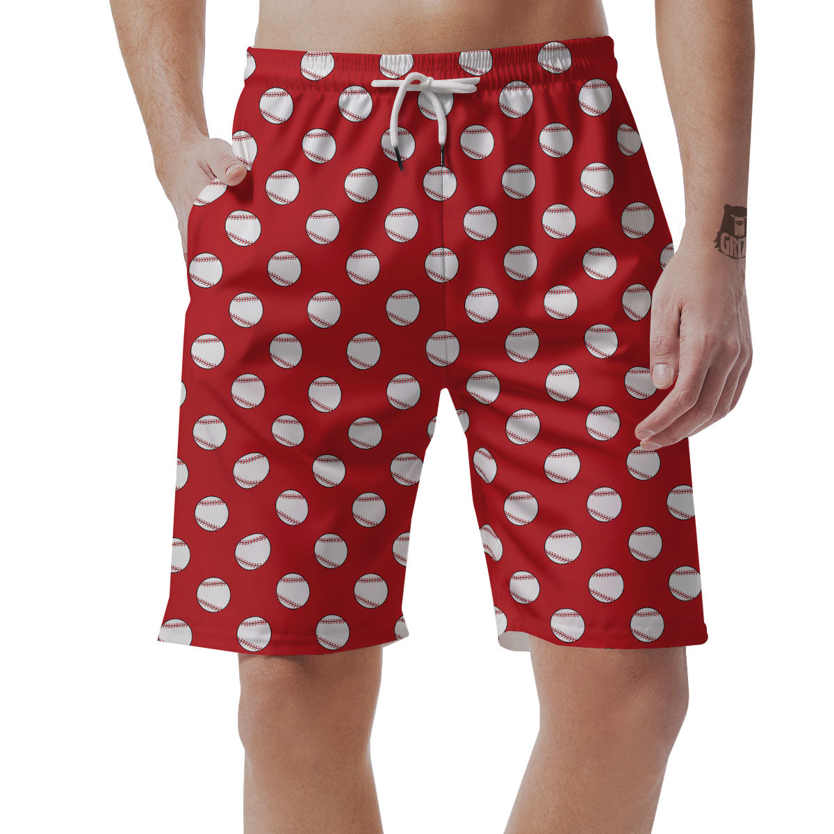 Baseball Red Print Pattern Men's Shorts-grizzshop