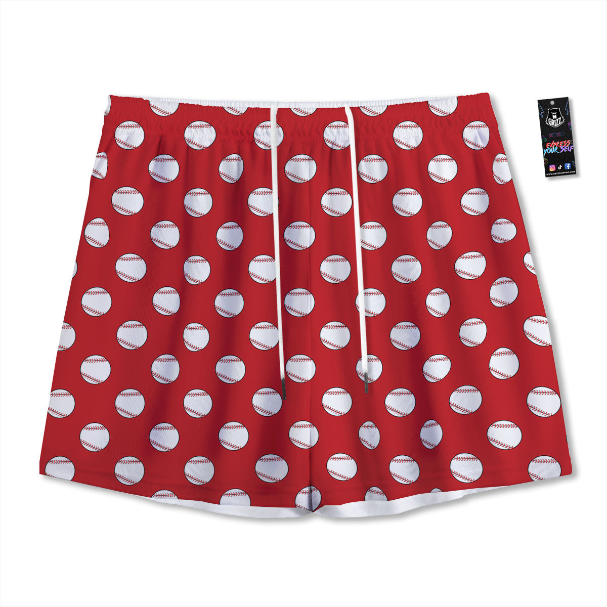 Baseball Red Print Pattern Mesh Shorts