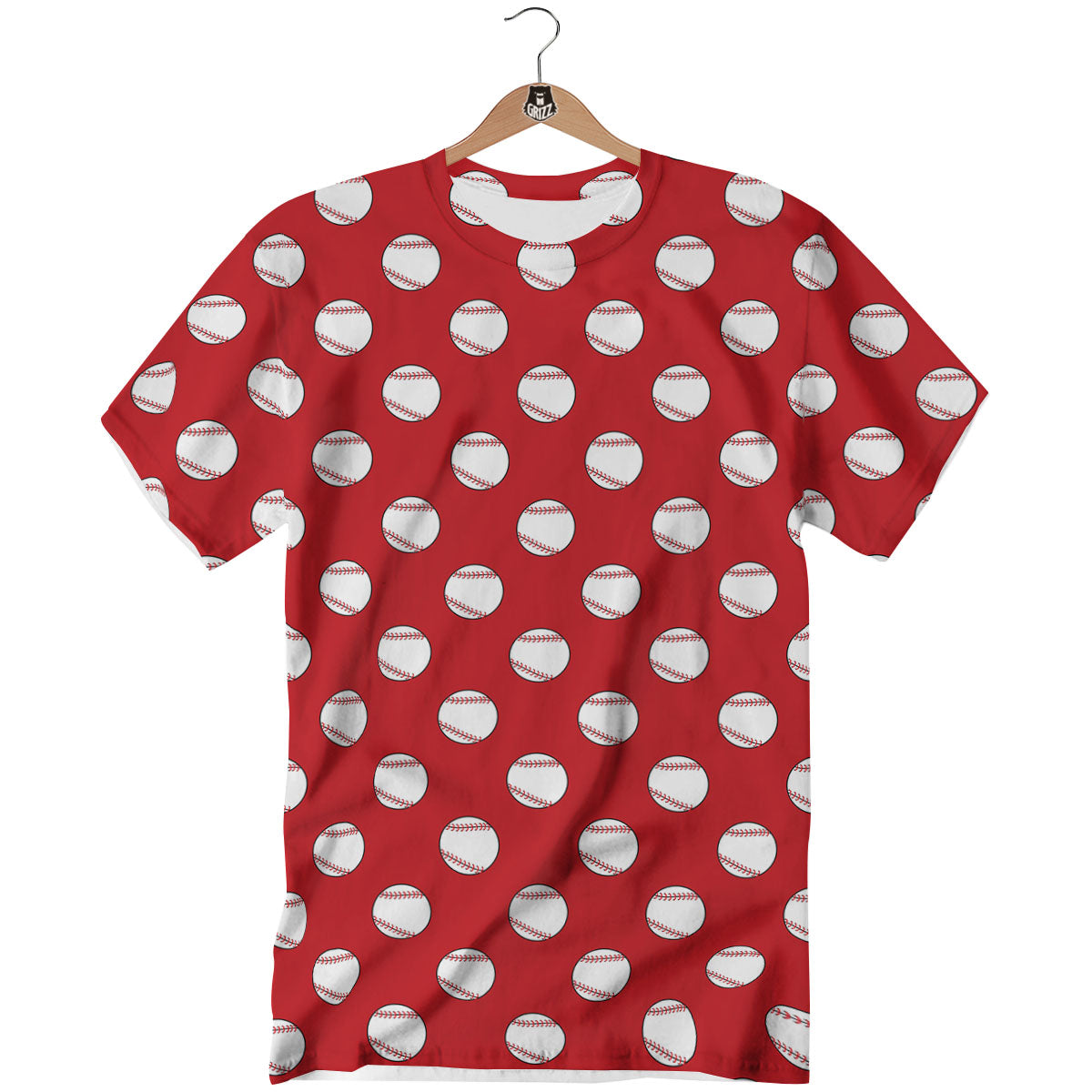 Baseball Red Print Pattern T-Shirt-grizzshop