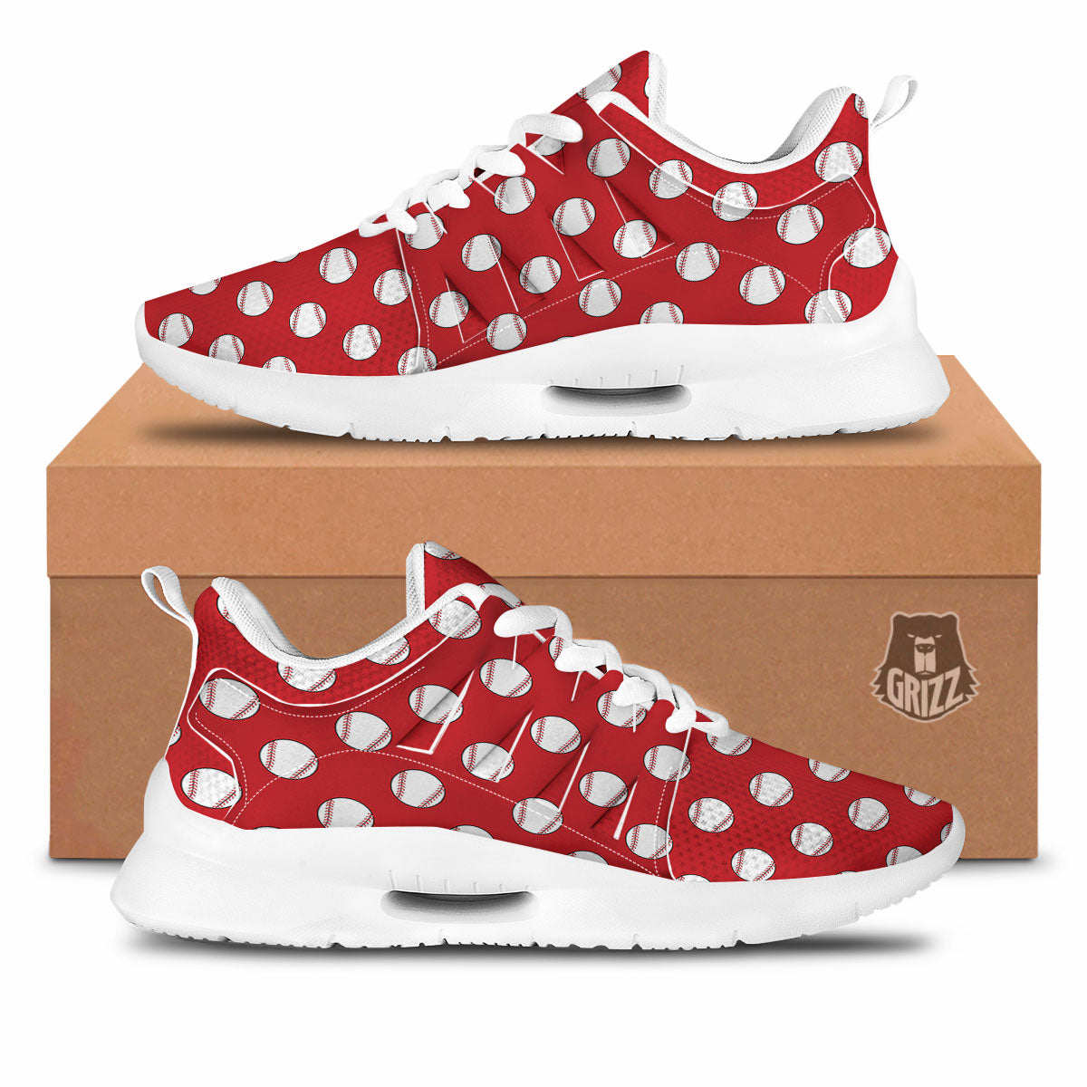 Baseball Red Print Pattern Tennis Shoes-grizzshop