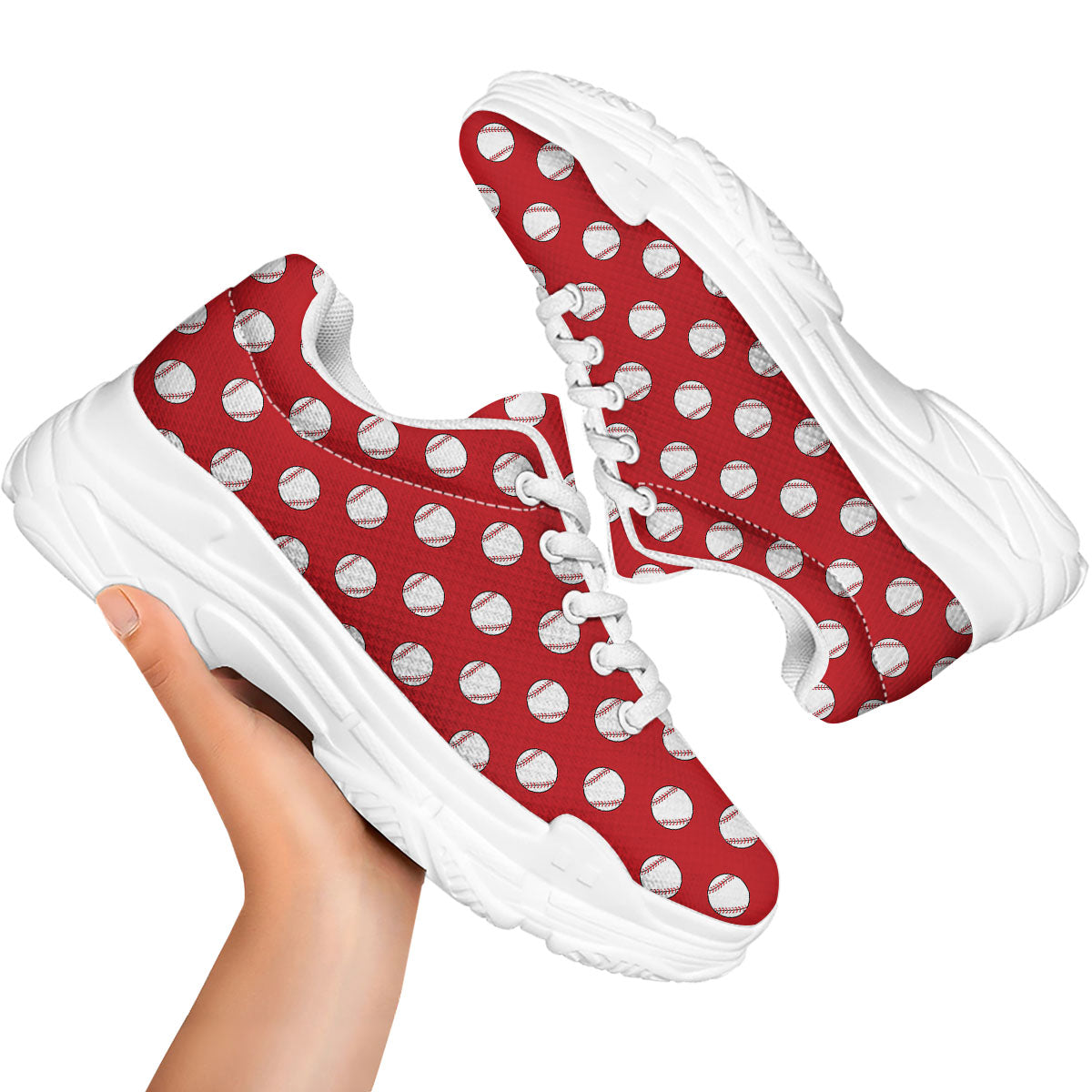 Baseball Red Print Pattern White Chunky Shoes-grizzshop