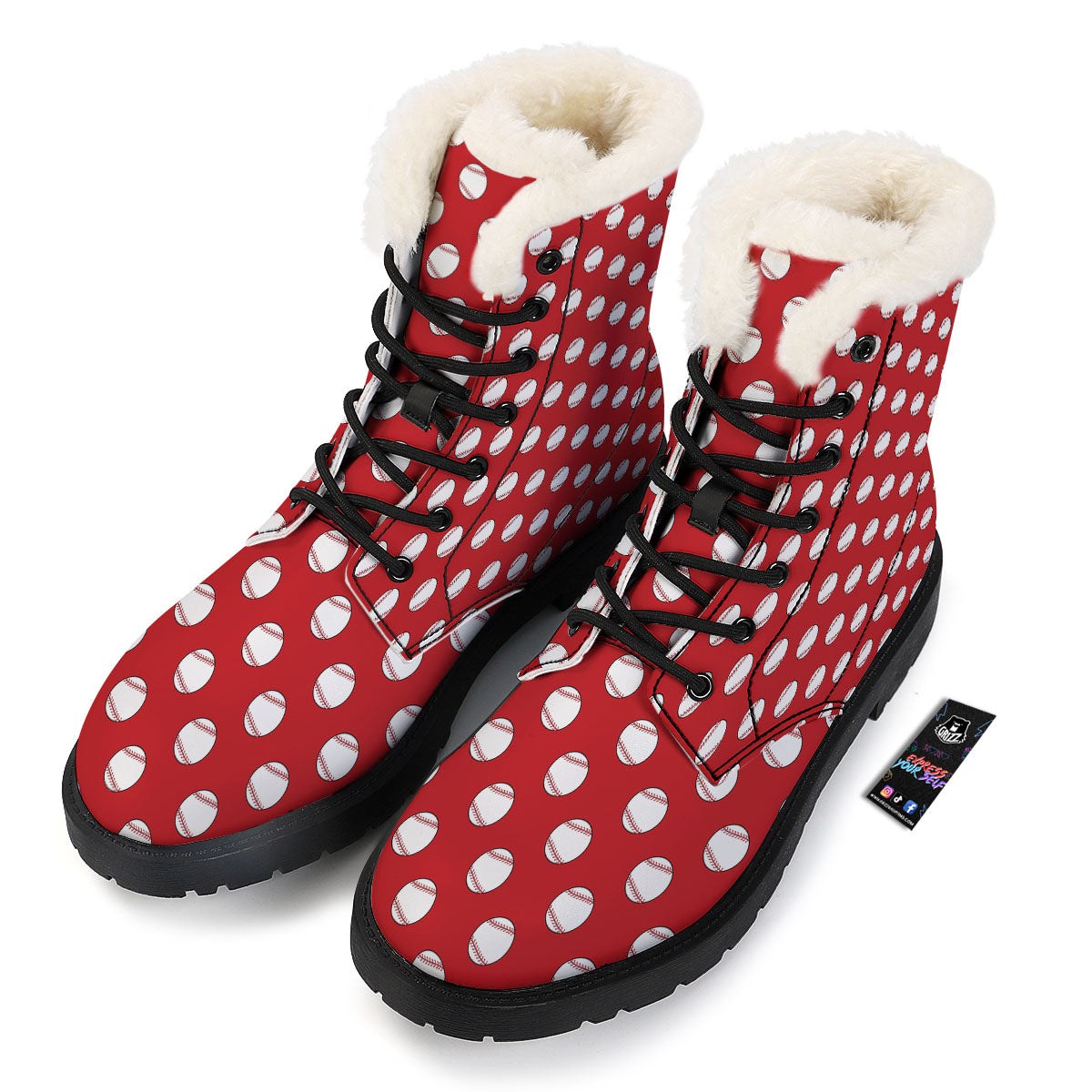 Baseball Red Print Pattern Winter Boots-grizzshop