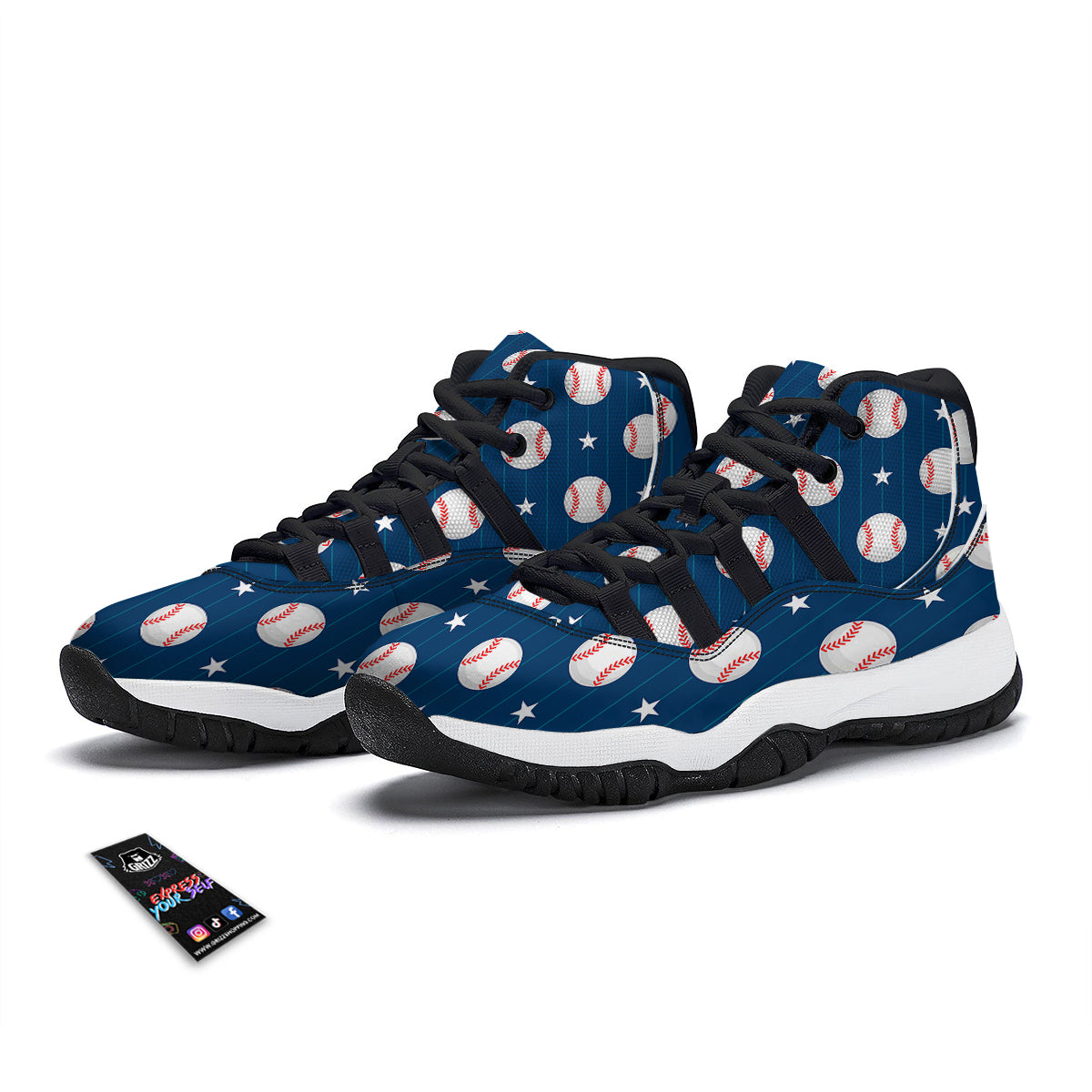 Baseball Star Pattern Print Black Bball Shoes-grizzshop