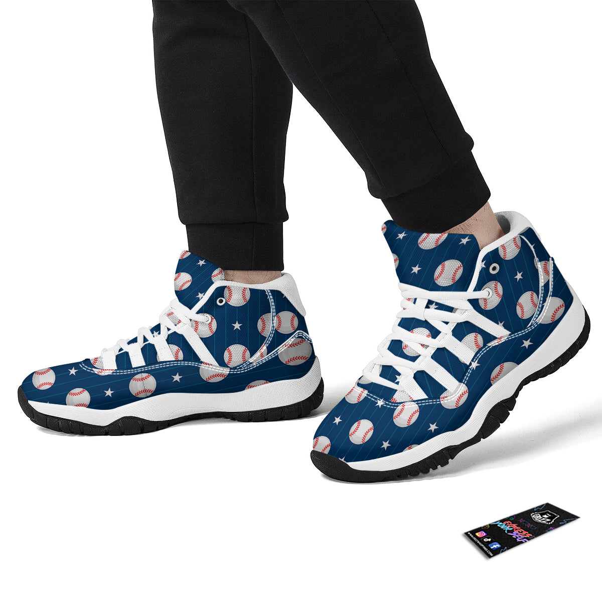 Baseball Star Pattern Print White Bball Shoes-grizzshop