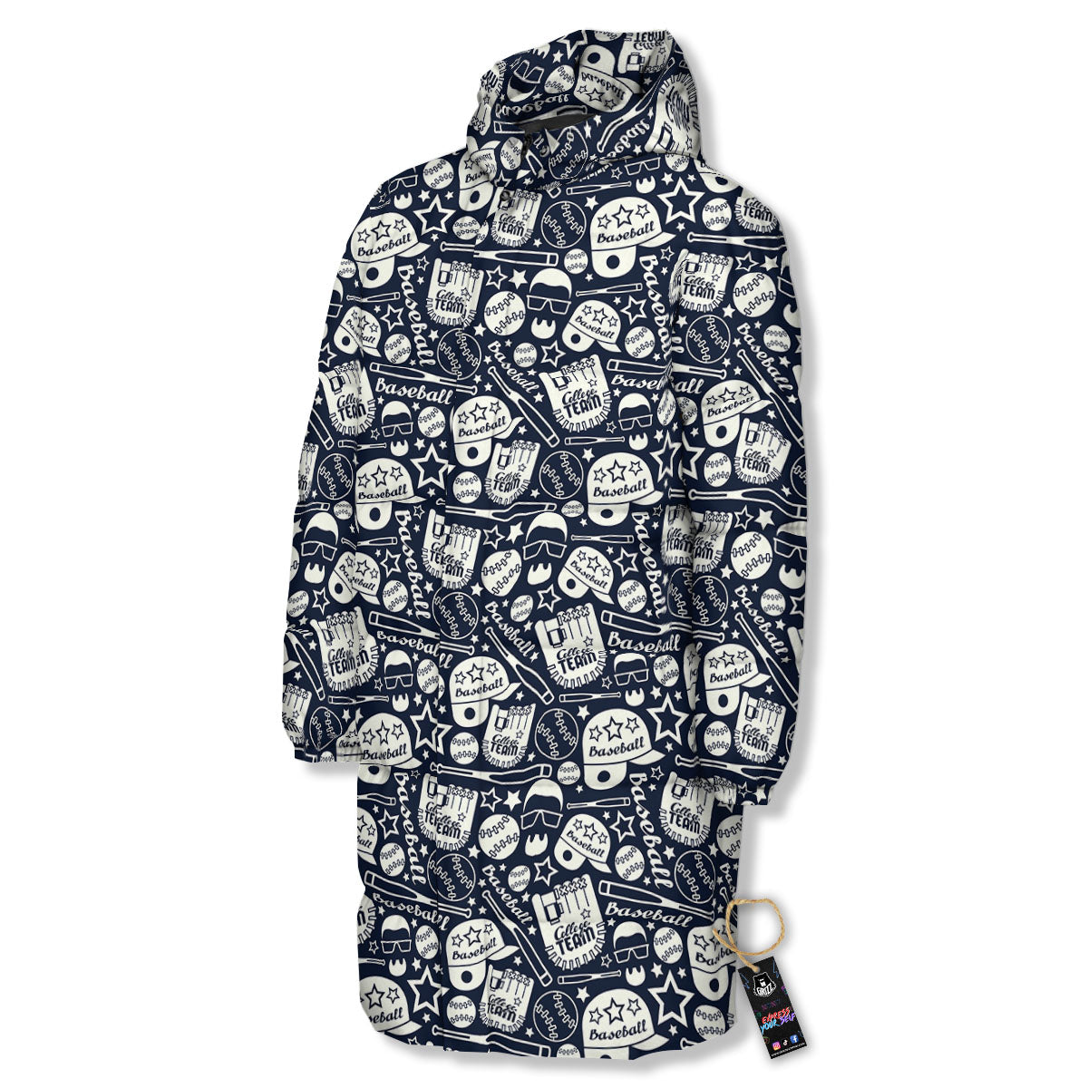 Baseball Black Print Pattern Long Down Jacket