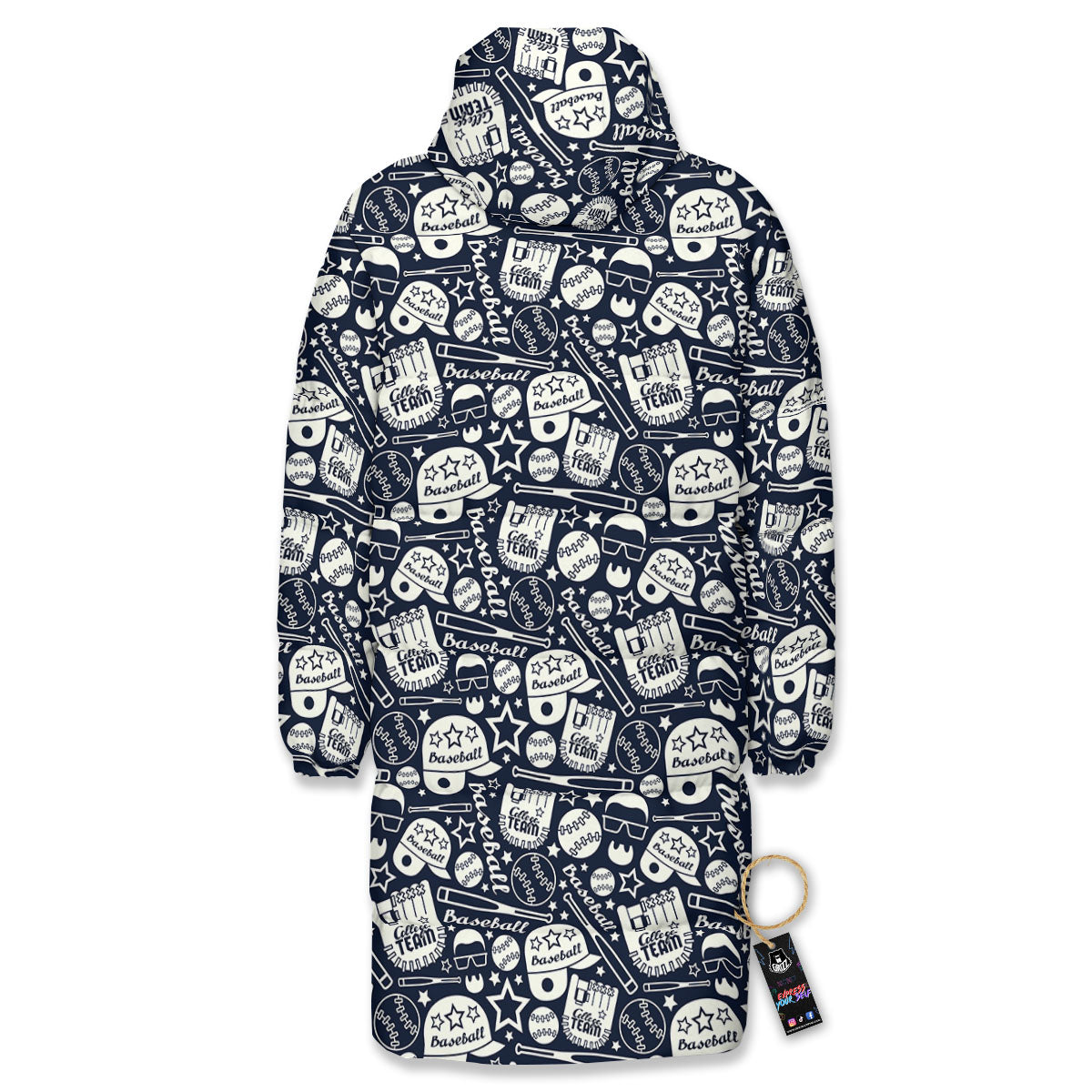 Baseball Black Print Pattern Long Down Jacket