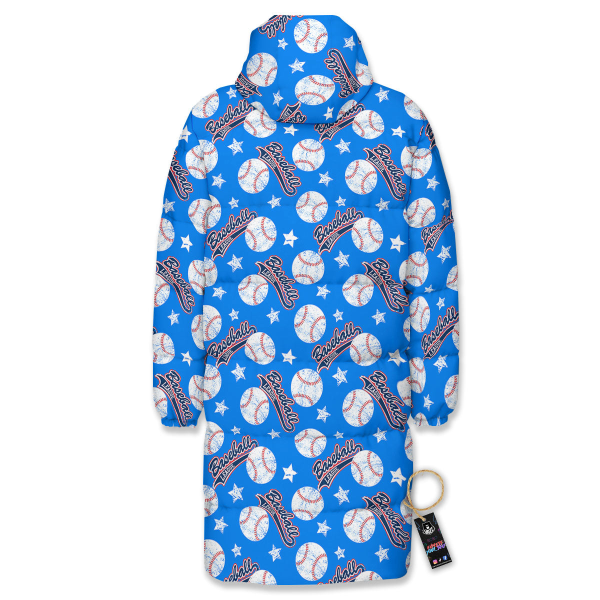 Baseball Blue Print Pattern Long Down Jacket
