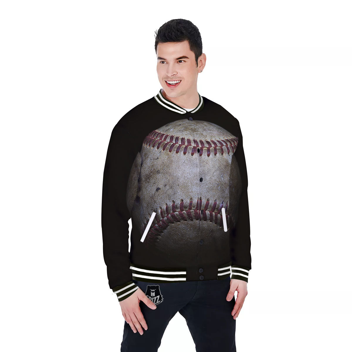 Baseballs Grunge Print Baseball Jacket-grizzshop