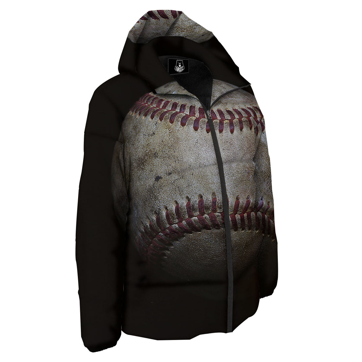 Baseballs Grunge Print Down Jacket-grizzshop