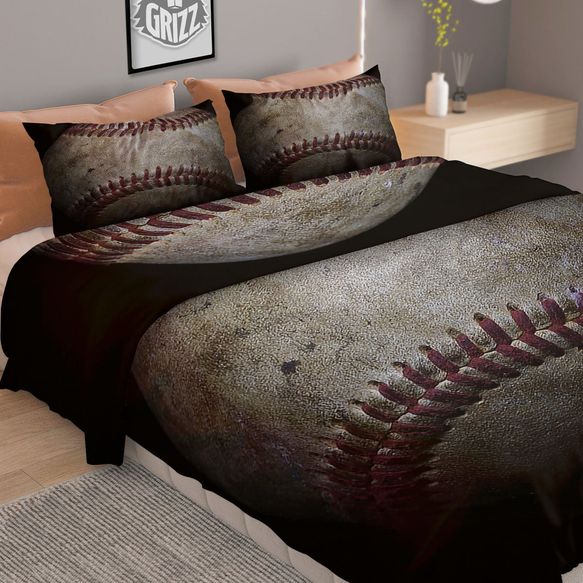 Baseballs Grunge Print Duvet Cover Bedding Set