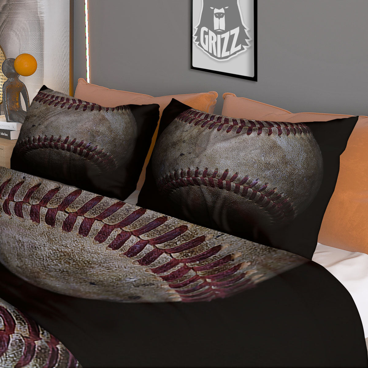 Baseballs Grunge Print Duvet Cover Bedding Set