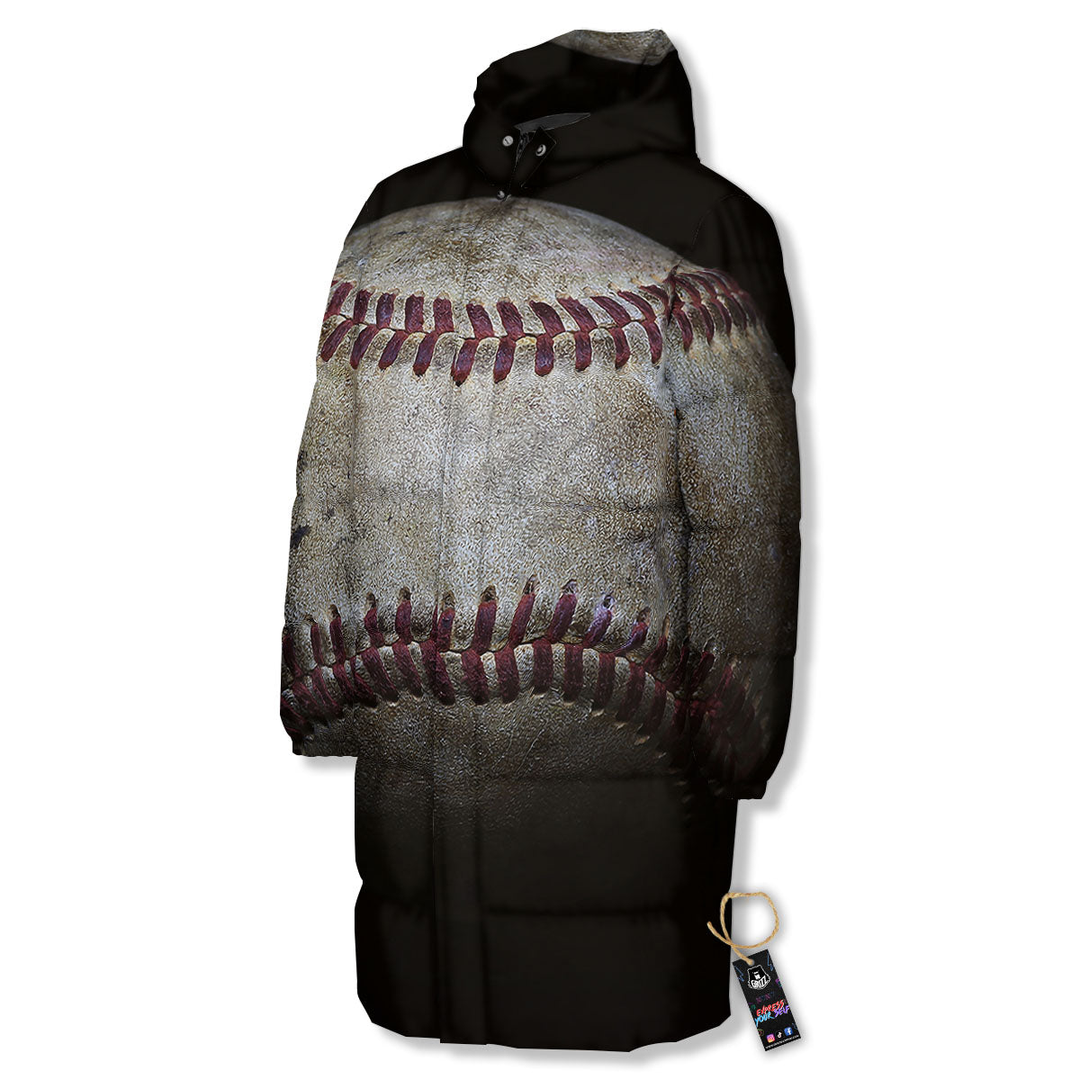 Baseballs Grunge Print Long Down Jacket-grizzshop