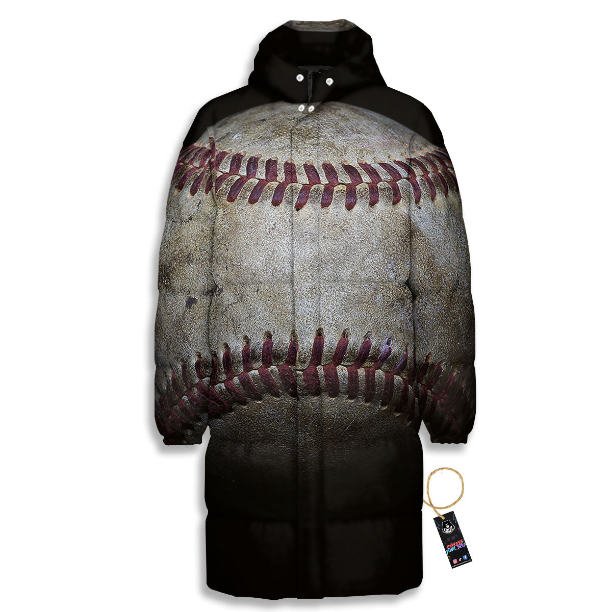 Baseballs Grunge Print Long Down Jacket-grizzshop