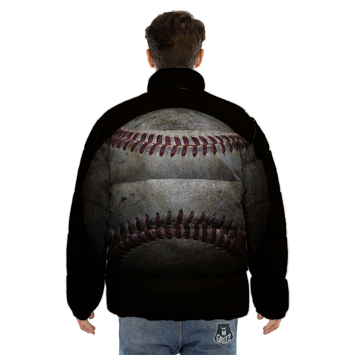 Baseballs Grunge Print Puffer Jacket-grizzshop
