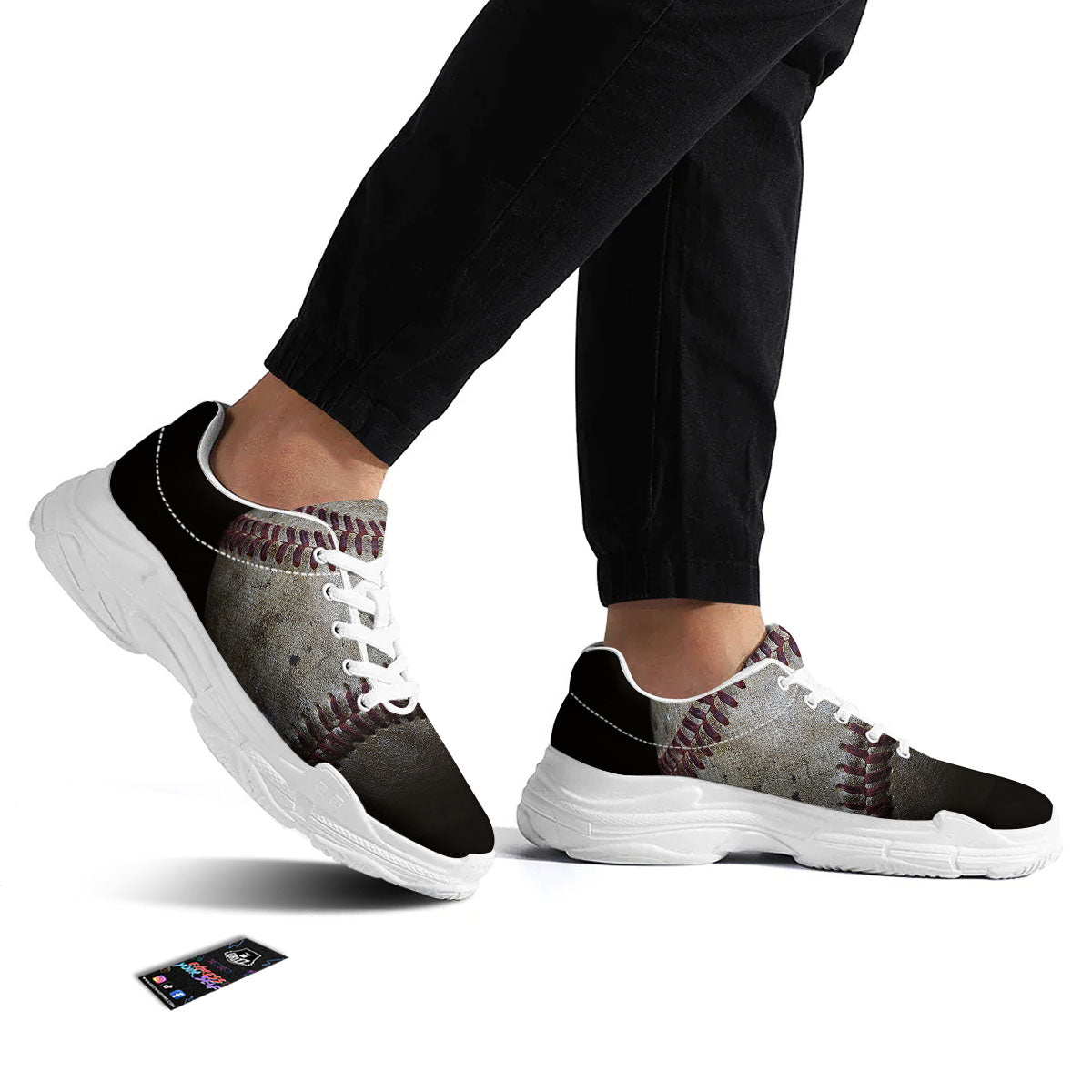 Baseballs Grunge Print White Chunky Shoes-grizzshop