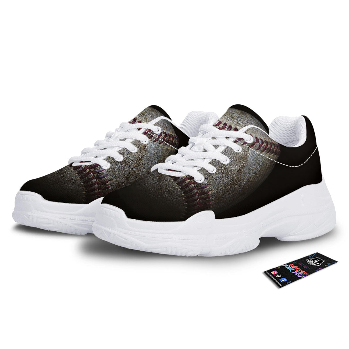 Baseballs Grunge Print White Chunky Shoes-grizzshop