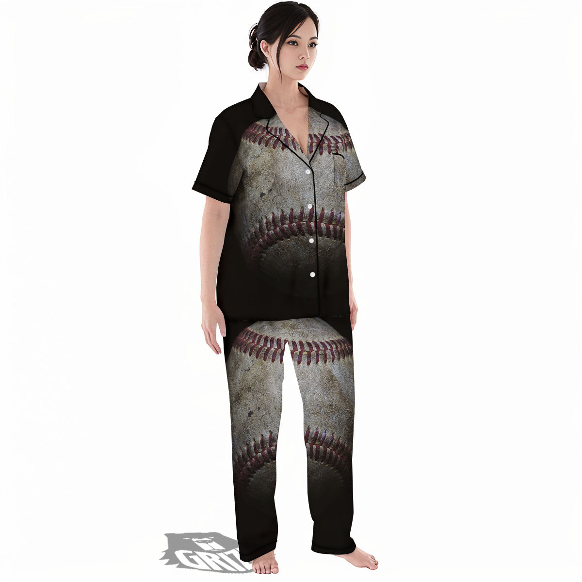 Baseballs Grunge Print Women's Pajamas Set-grizzshop