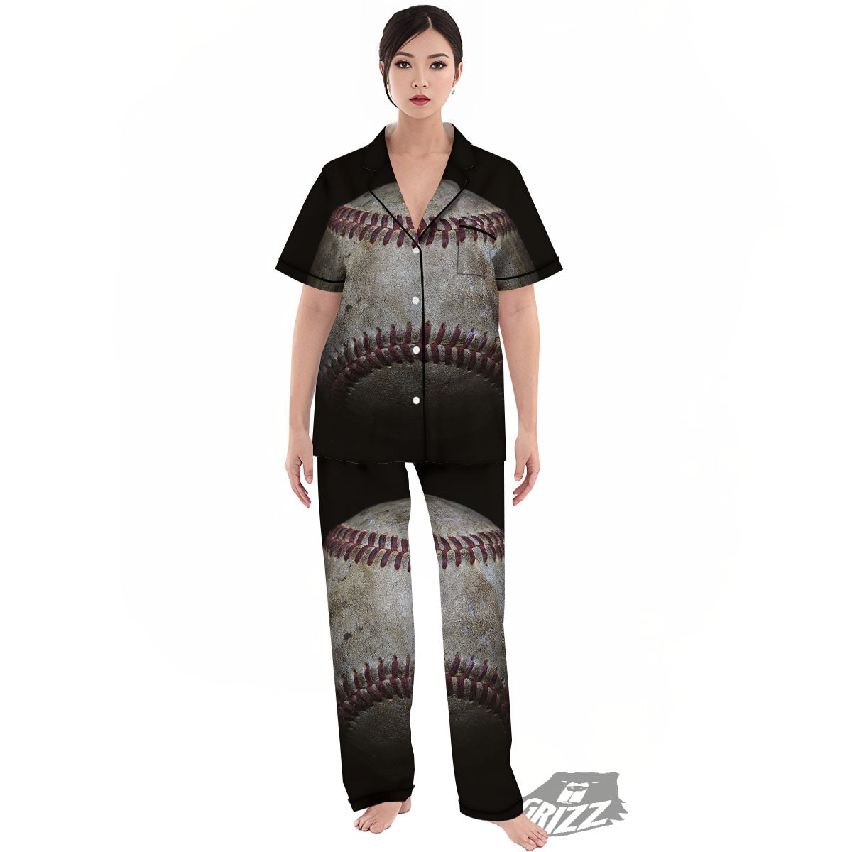 Baseballs Grunge Print Women's Pajamas Set-grizzshop