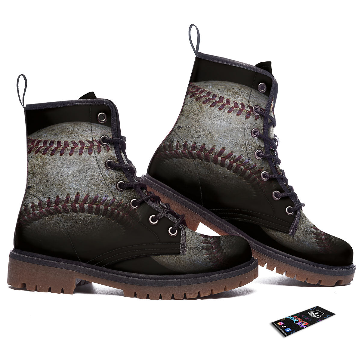 Baseballs Grunge Print Work Boots-grizzshop
