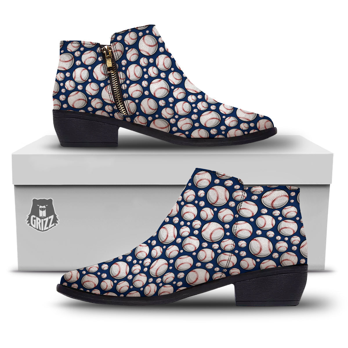 Baseballs Print Pattern Ankle Boots-grizzshop
