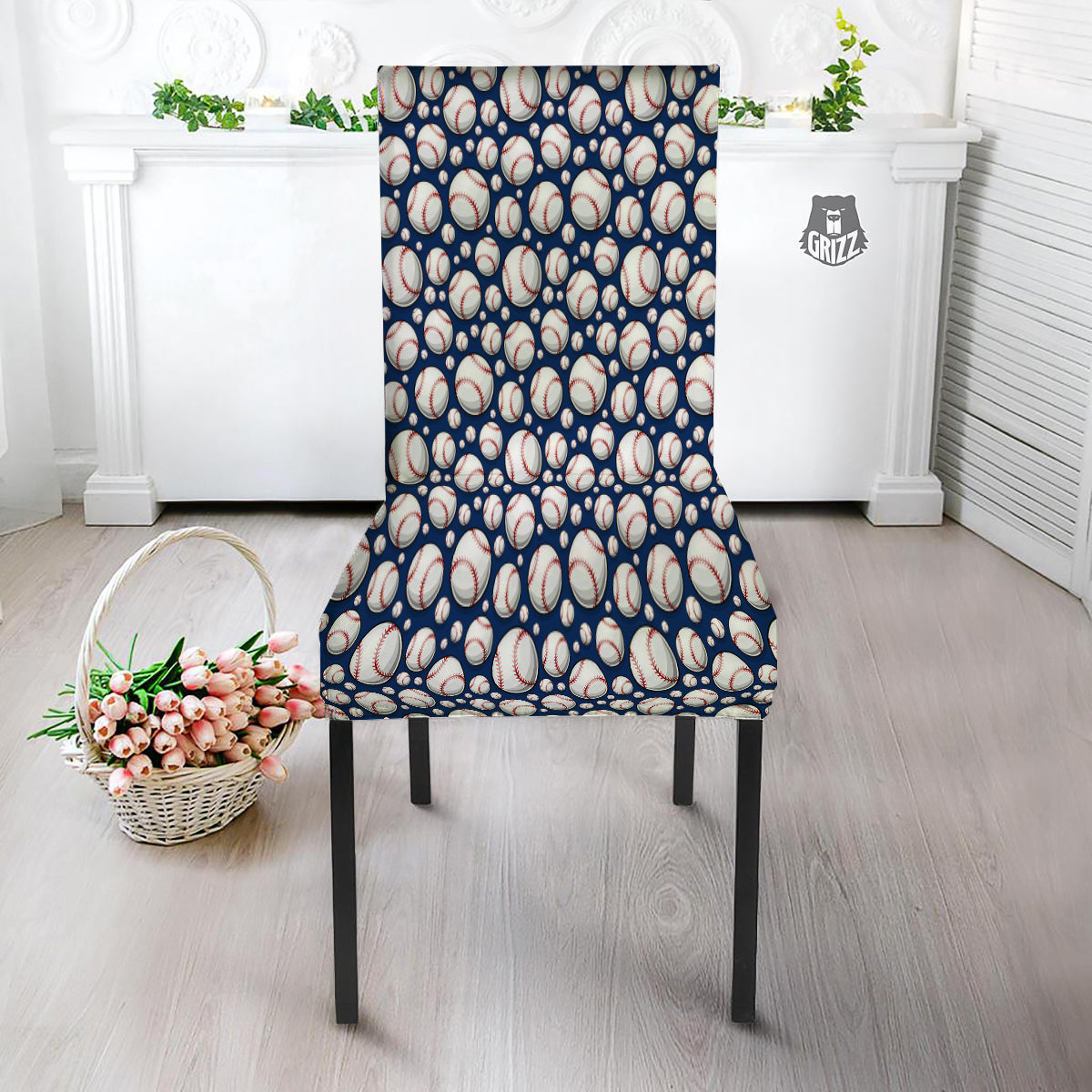 Baseballs Print Pattern Dining Chair Slipcover-grizzshop