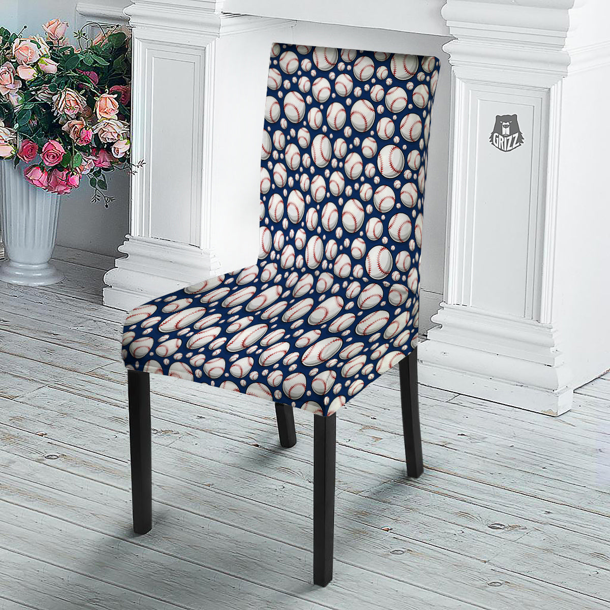 Baseballs Print Pattern Dining Chair Slipcover-grizzshop