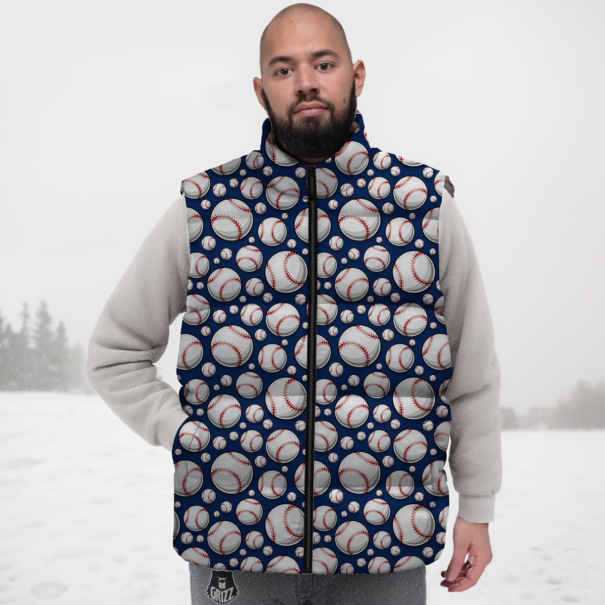 Baseballs Print Pattern Down Vest-grizzshop