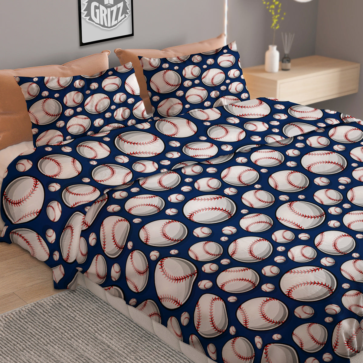 Baseballs Print Pattern Duvet Cover Bedding Set
