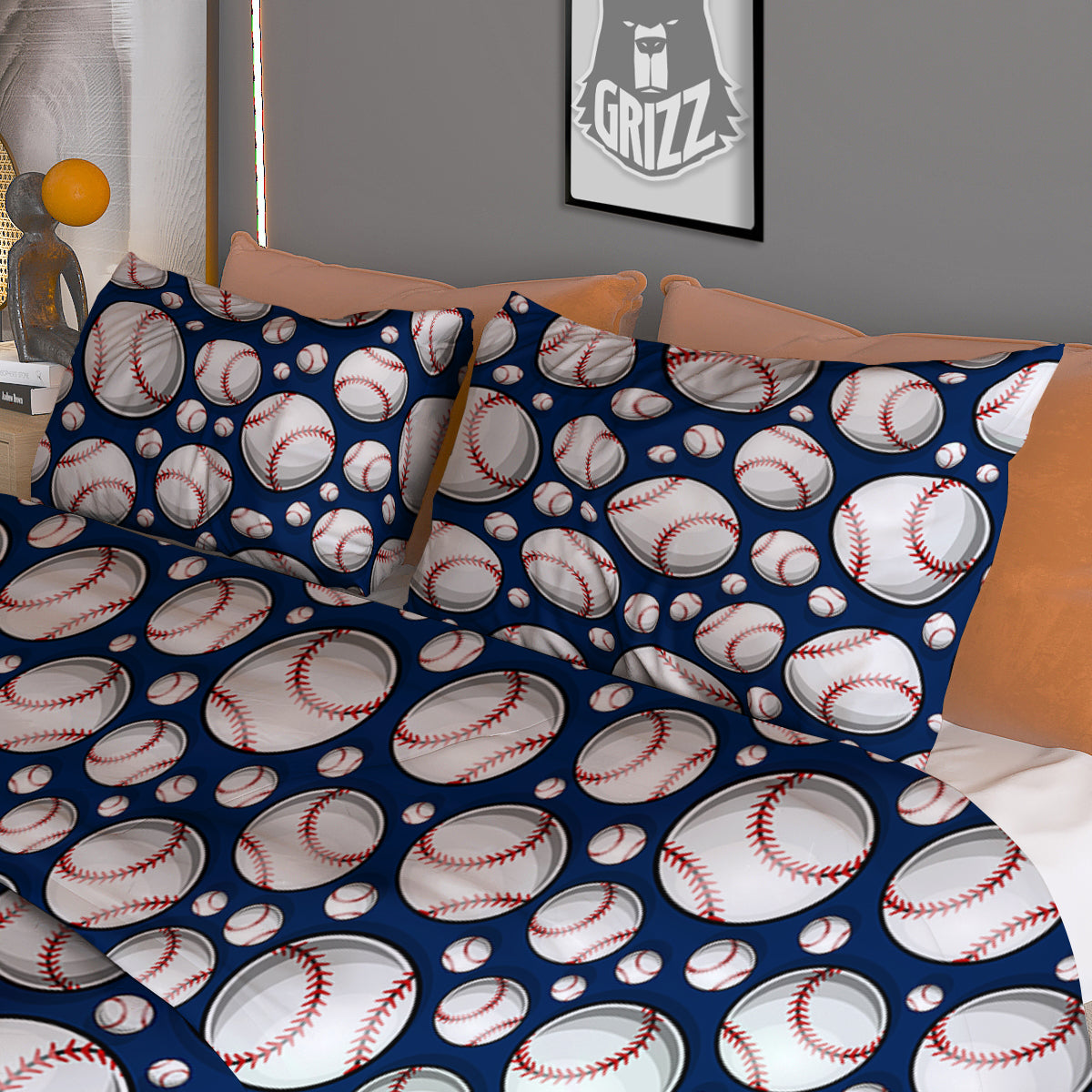 Baseballs Print Pattern Duvet Cover Bedding Set