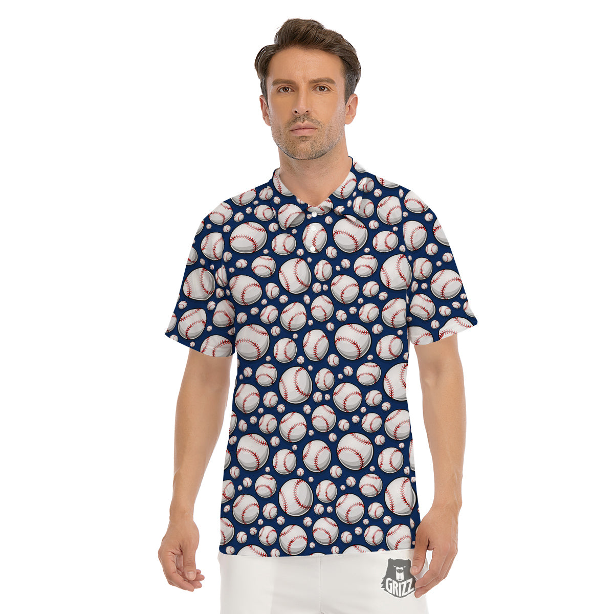 Baseballs Print Pattern Men's Golf Shirts-grizzshop