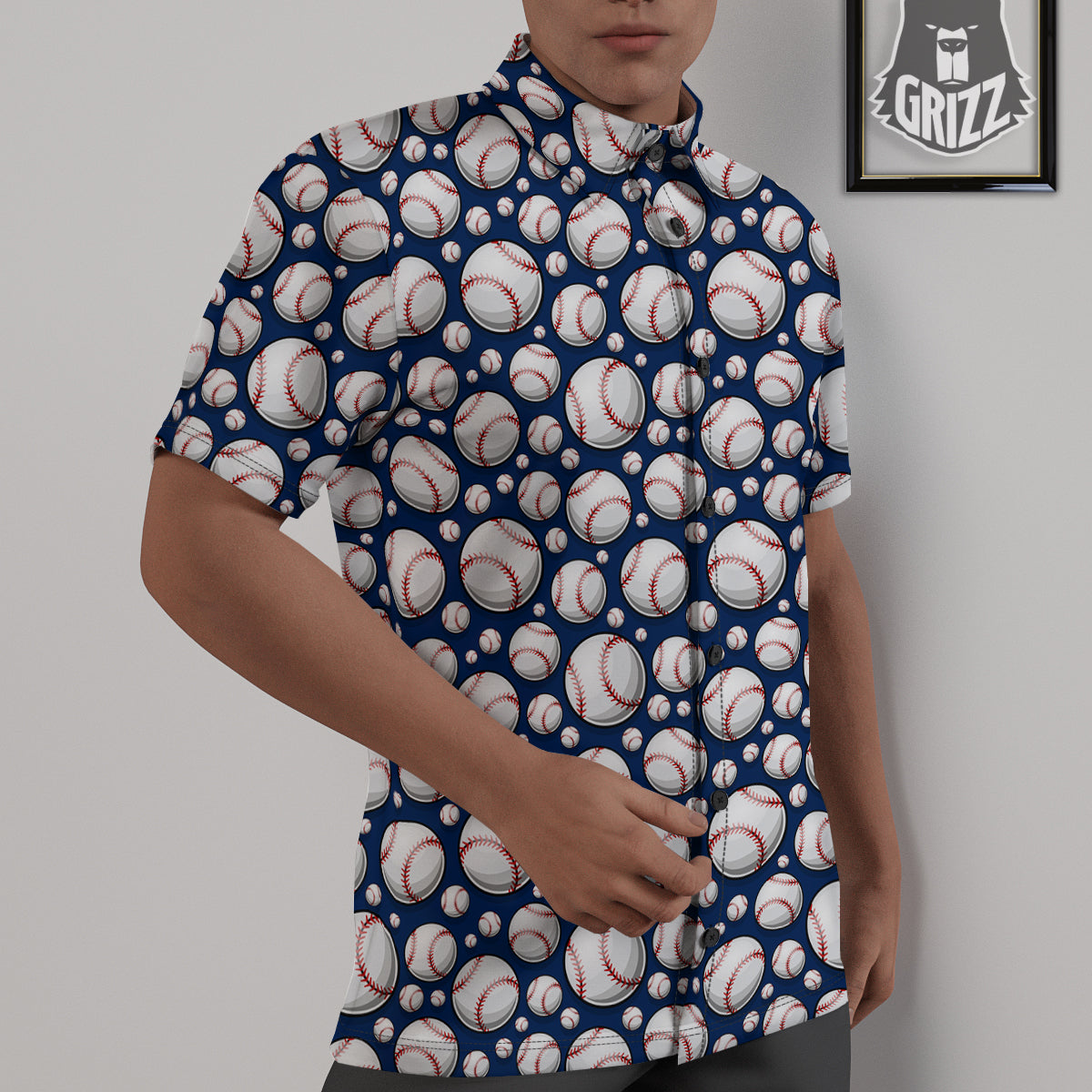 Baseballs Print Pattern Untucked Shirts-grizzshop