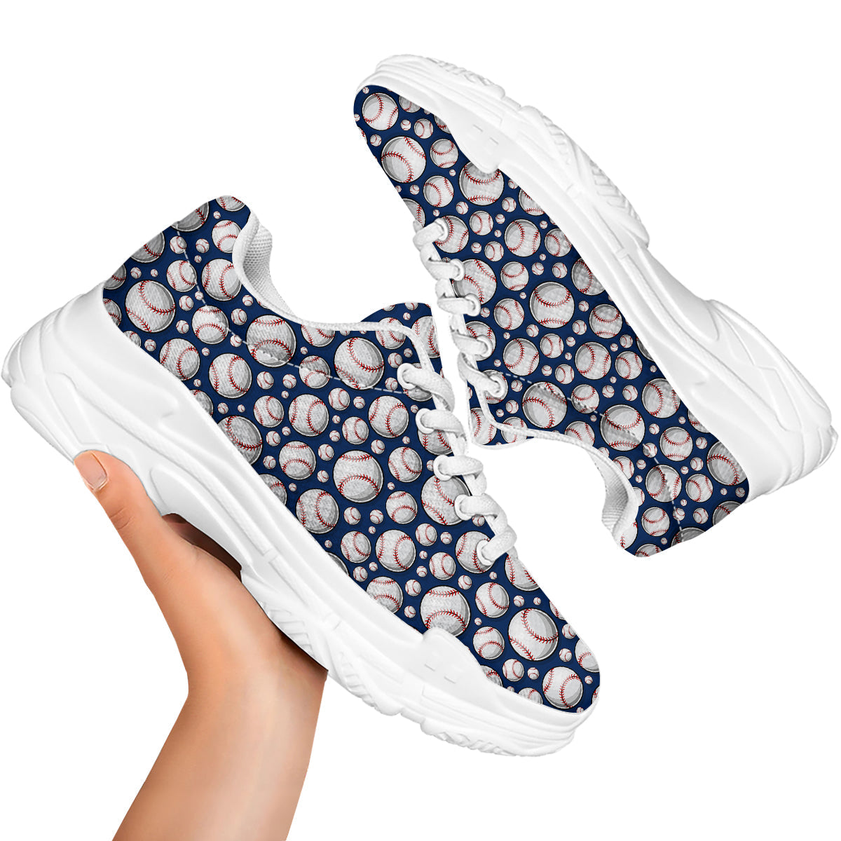 Baseballs Print Pattern White Chunky Shoes-grizzshop